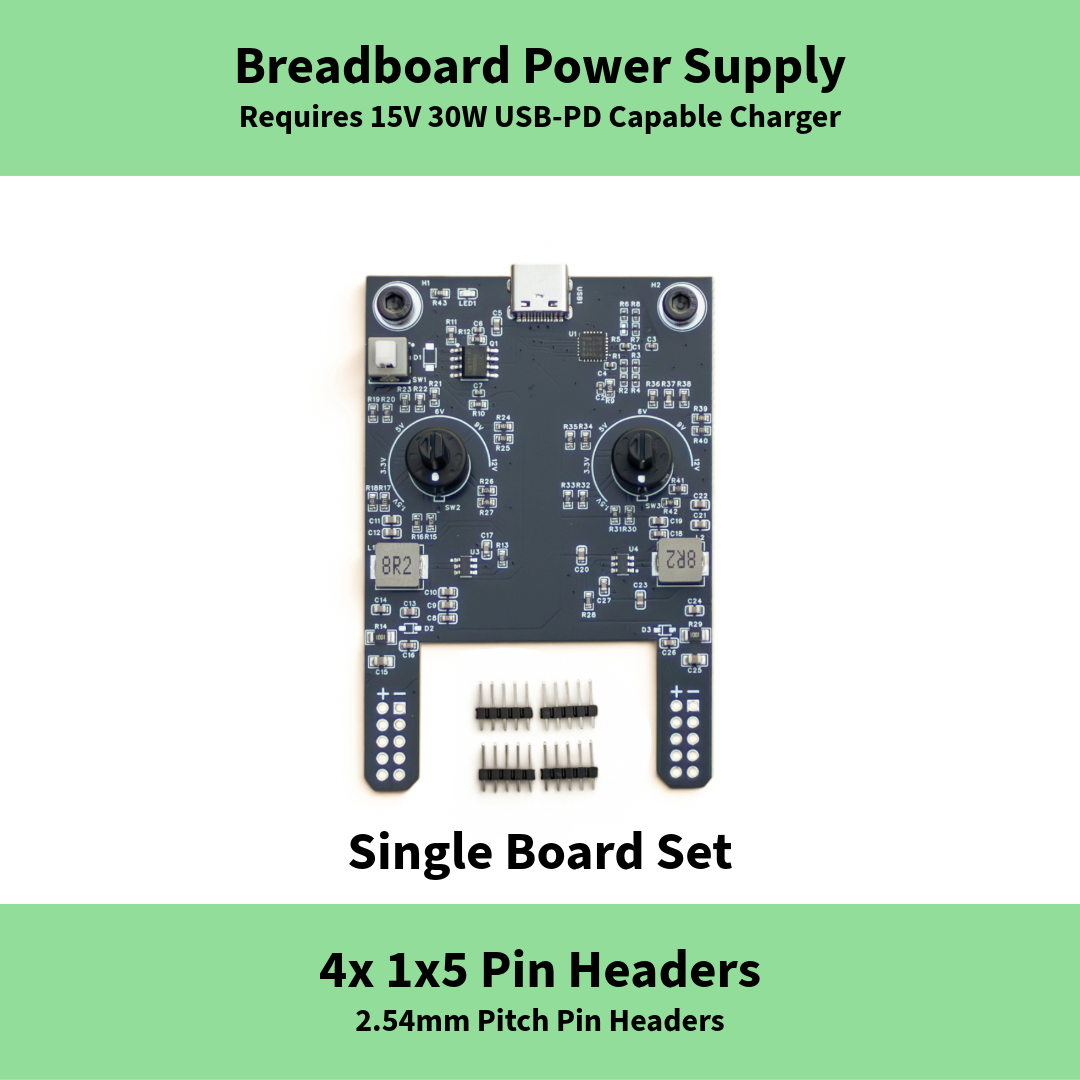Bintronics USB-C Adjustable 12V/9V/6V/5V/3.3V/1.5V 2A Total Output Breadboard Power Supply USB-C PD Compatable with Raspberry Pi, Pico W, ESP32