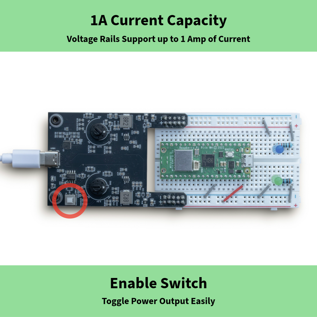 Bintronics USB-C Adjustable 12V/9V/6V/5V/3.3V/1.5V 2A Total Output Breadboard Power Supply Kit USB-C PD Compatable with Raspberry Pi, Pico W, ESP32