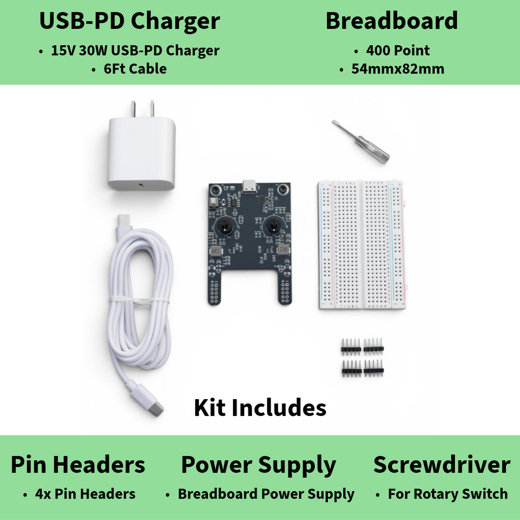 Bintronics USB-C Adjustable 12V/9V/6V/5V/3.3V/1.5V 2A Total Output Breadboard Power Supply Kit USB-C PD Compatable with Raspberry Pi, Pico W, ESP32